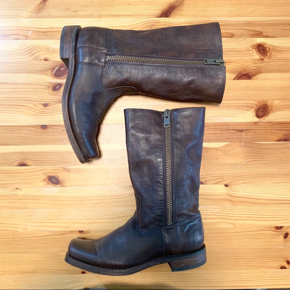 Frye Heath Outside Zip Leather Mid Calf Boots
